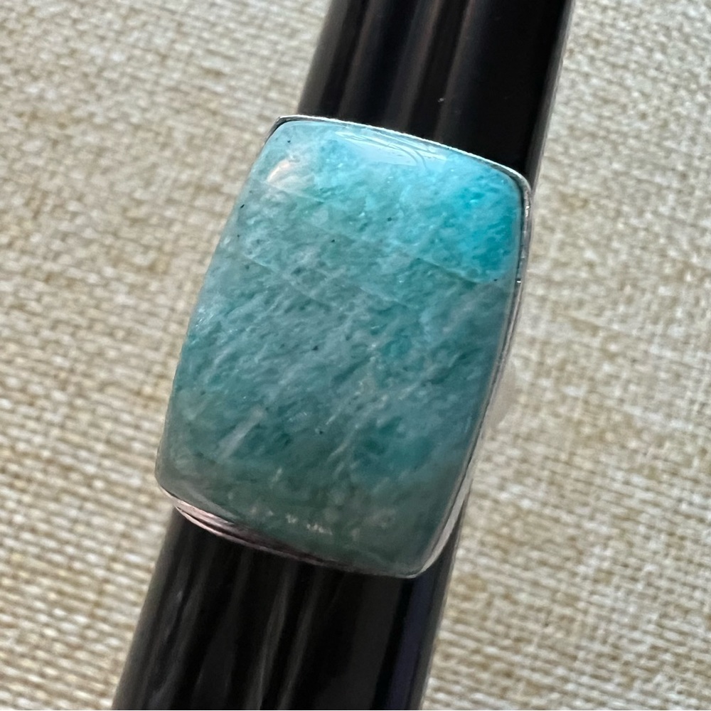 New Amazonite Stone Crystal Silver Overlay Ring Size 6.75